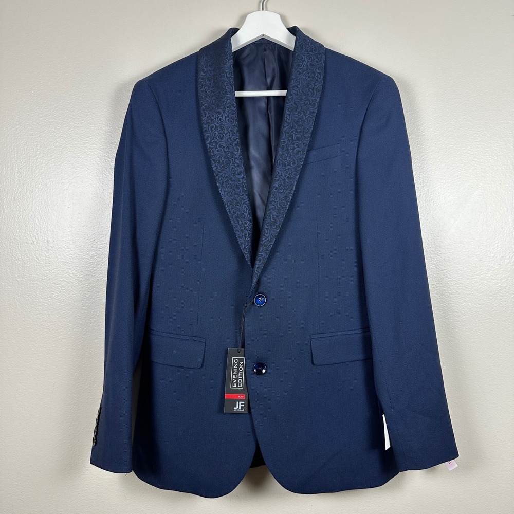 J. Ferrar Men's 36R Tuxedo Blazer Navy Blue Paisley Shawl Lapel Slim Fit NEW